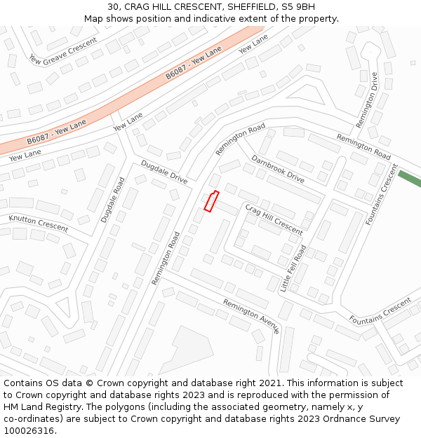 30, CRAG HILL CRESCENT, SHEFFIELD, S5 9BH: Location map and indicative extent of plot