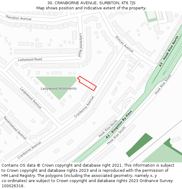 30, CRANBORNE AVENUE, SURBITON, KT6 7JS: Location map and indicative extent of plot