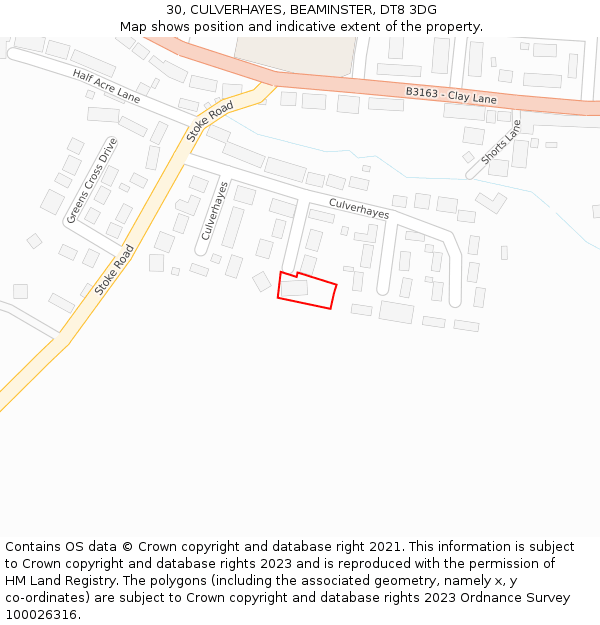 30, CULVERHAYES, BEAMINSTER, DT8 3DG: Location map and indicative extent of plot