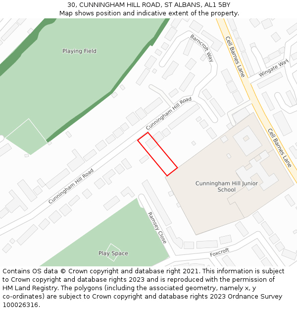 30, CUNNINGHAM HILL ROAD, ST ALBANS, AL1 5BY: Location map and indicative extent of plot