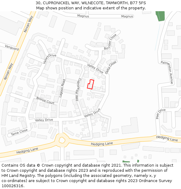 30, CUPRONICKEL WAY, WILNECOTE, TAMWORTH, B77 5FS: Location map and indicative extent of plot