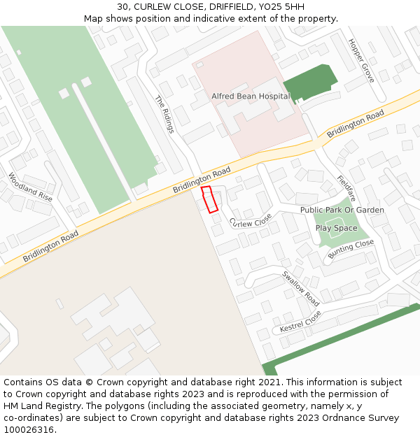 30, CURLEW CLOSE, DRIFFIELD, YO25 5HH: Location map and indicative extent of plot