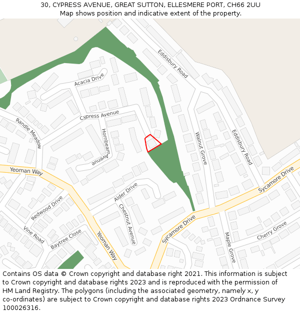 30, CYPRESS AVENUE, GREAT SUTTON, ELLESMERE PORT, CH66 2UU: Location map and indicative extent of plot