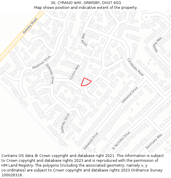 30, CYRANO WAY, GRIMSBY, DN37 9SG: Location map and indicative extent of plot