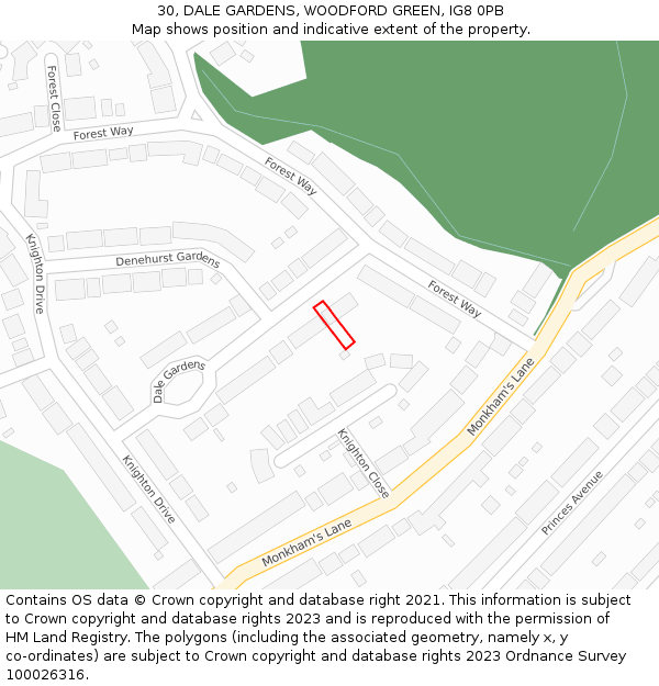 30, DALE GARDENS, WOODFORD GREEN, IG8 0PB: Location map and indicative extent of plot