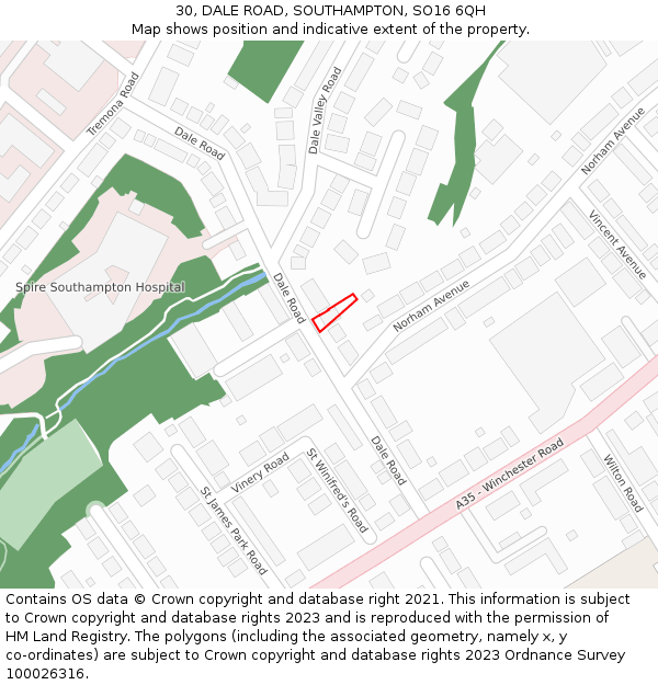 30, DALE ROAD, SOUTHAMPTON, SO16 6QH: Location map and indicative extent of plot