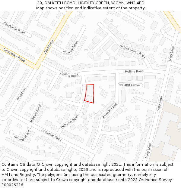 30, DALKEITH ROAD, HINDLEY GREEN, WIGAN, WN2 4PD: Location map and indicative extent of plot