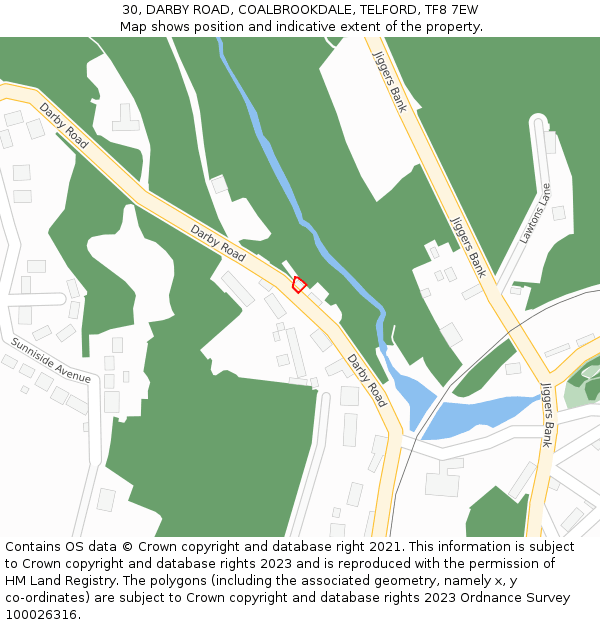 30, DARBY ROAD, COALBROOKDALE, TELFORD, TF8 7EW: Location map and indicative extent of plot
