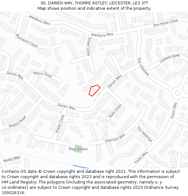 30, DARIEN WAY, THORPE ASTLEY, LEICESTER, LE3 3TT: Location map and indicative extent of plot