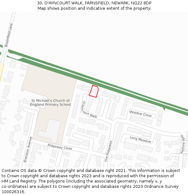 30, D'AYNCOURT WALK, FARNSFIELD, NEWARK, NG22 8DP: Location map and indicative extent of plot