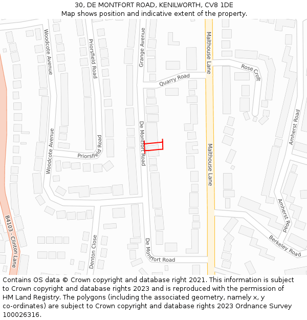 30, DE MONTFORT ROAD, KENILWORTH, CV8 1DE: Location map and indicative extent of plot