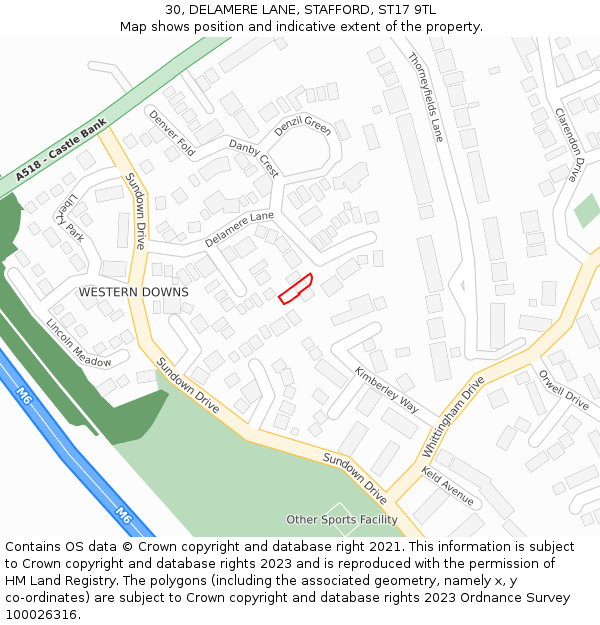 30, DELAMERE LANE, STAFFORD, ST17 9TL: Location map and indicative extent of plot