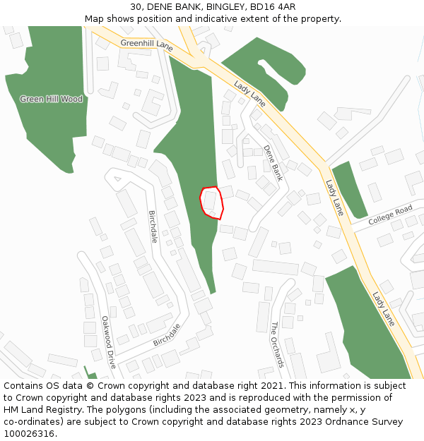 30, DENE BANK, BINGLEY, BD16 4AR: Location map and indicative extent of plot