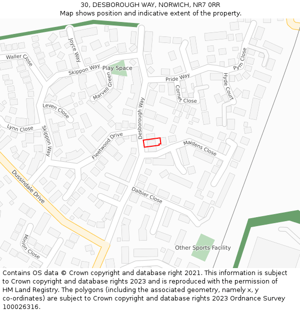 30, DESBOROUGH WAY, NORWICH, NR7 0RR: Location map and indicative extent of plot