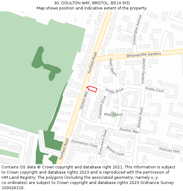 30, DOULTON WAY, BRISTOL, BS14 9YD: Location map and indicative extent of plot