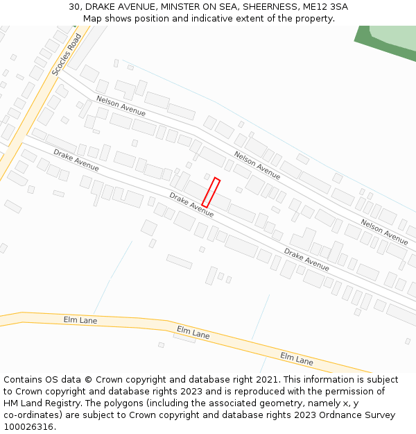 30, DRAKE AVENUE, MINSTER ON SEA, SHEERNESS, ME12 3SA: Location map and indicative extent of plot