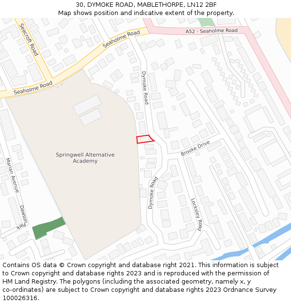 30, DYMOKE ROAD, MABLETHORPE, LN12 2BF: Location map and indicative extent of plot