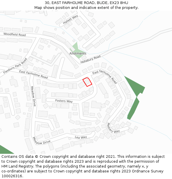 30, EAST FAIRHOLME ROAD, BUDE, EX23 8HU: Location map and indicative extent of plot