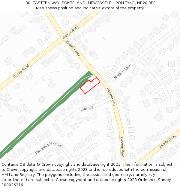 30, EASTERN WAY, PONTELAND, NEWCASTLE UPON TYNE, NE20 9PF: Location map and indicative extent of plot