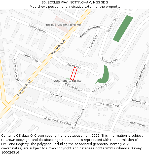 30, ECCLES WAY, NOTTINGHAM, NG3 3DG: Location map and indicative extent of plot