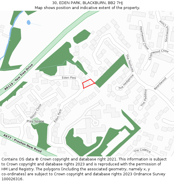 30, EDEN PARK, BLACKBURN, BB2 7HJ: Location map and indicative extent of plot