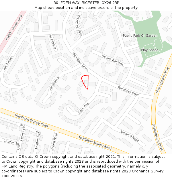 30, EDEN WAY, BICESTER, OX26 2RP: Location map and indicative extent of plot