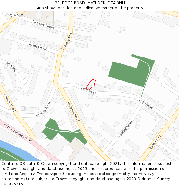 30, EDGE ROAD, MATLOCK, DE4 3NH: Location map and indicative extent of plot