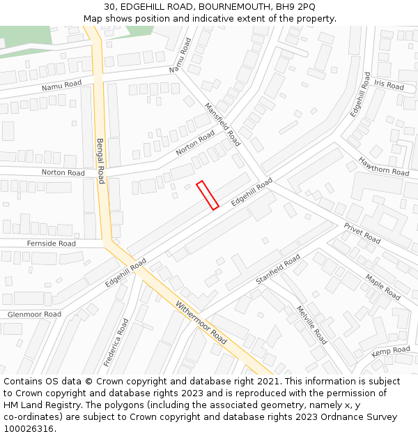 30, EDGEHILL ROAD, BOURNEMOUTH, BH9 2PQ: Location map and indicative extent of plot