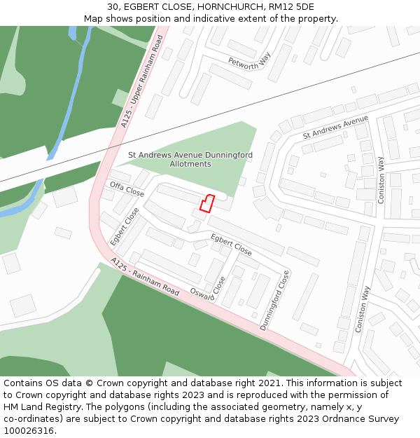 30, EGBERT CLOSE, HORNCHURCH, RM12 5DE: Location map and indicative extent of plot