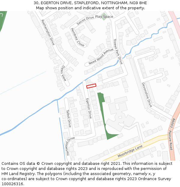 30, EGERTON DRIVE, STAPLEFORD, NOTTINGHAM, NG9 8HE: Location map and indicative extent of plot