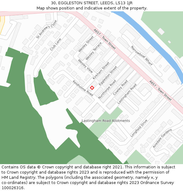 30, EGGLESTON STREET, LEEDS, LS13 1JR: Location map and indicative extent of plot