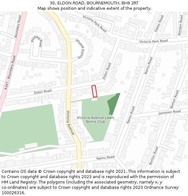 30, ELDON ROAD, BOURNEMOUTH, BH9 2RT: Location map and indicative extent of plot