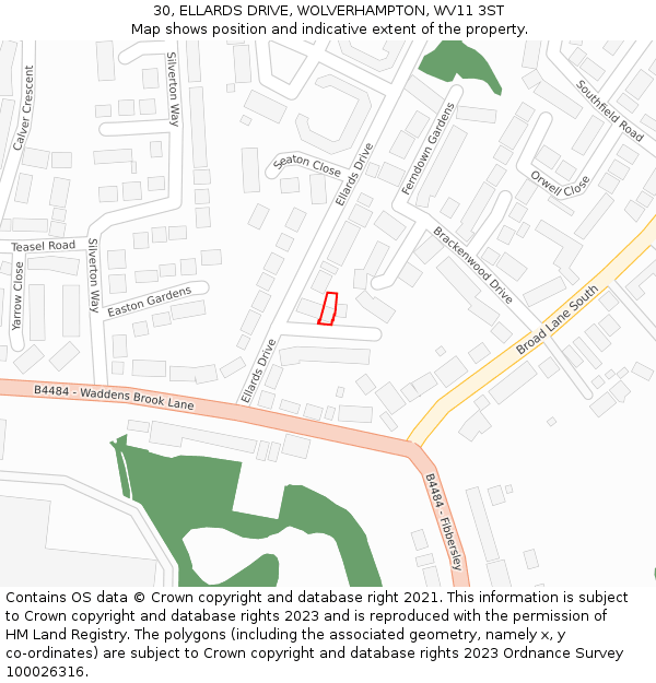 30, ELLARDS DRIVE, WOLVERHAMPTON, WV11 3ST: Location map and indicative extent of plot