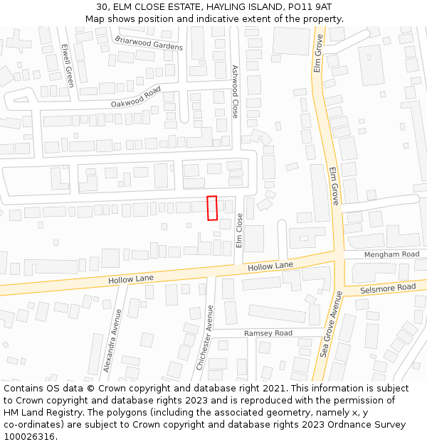 30, ELM CLOSE ESTATE, HAYLING ISLAND, PO11 9AT: Location map and indicative extent of plot