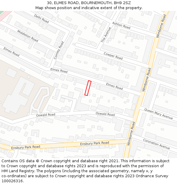 30, ELMES ROAD, BOURNEMOUTH, BH9 2SZ: Location map and indicative extent of plot