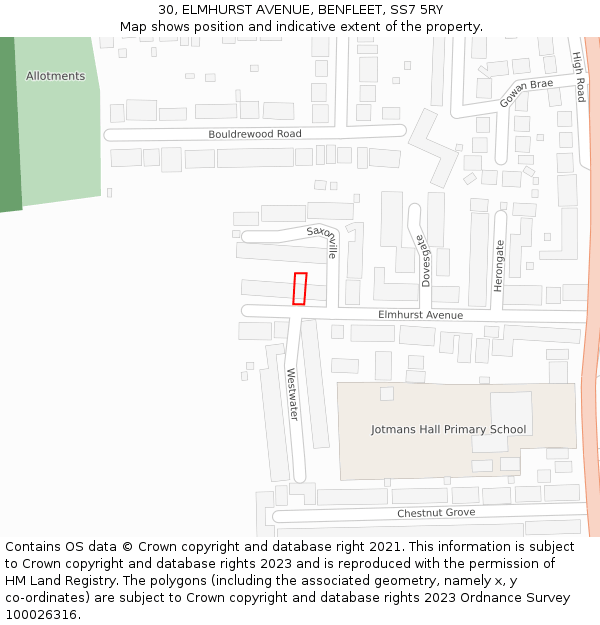 30, ELMHURST AVENUE, BENFLEET, SS7 5RY: Location map and indicative extent of plot