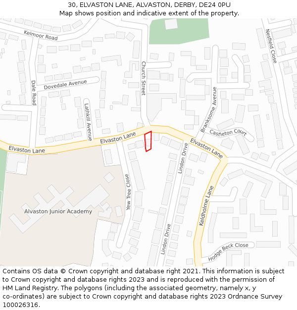 30, ELVASTON LANE, ALVASTON, DERBY, DE24 0PU: Location map and indicative extent of plot