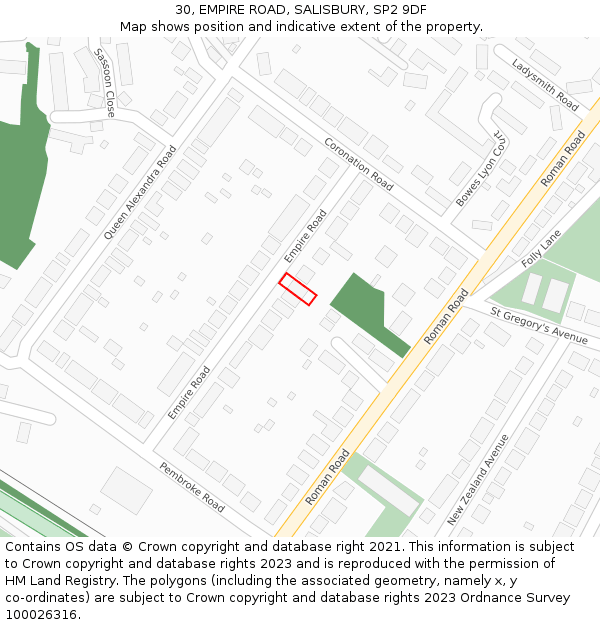 30, EMPIRE ROAD, SALISBURY, SP2 9DF: Location map and indicative extent of plot