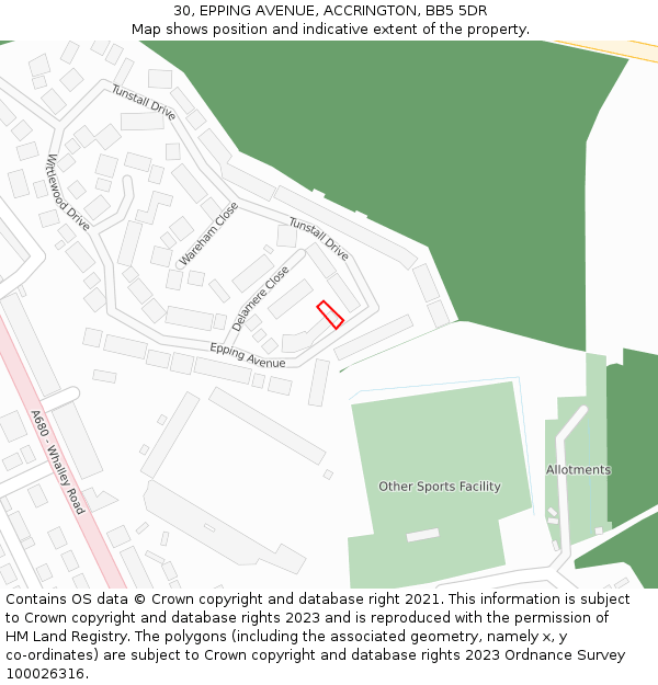 30, EPPING AVENUE, ACCRINGTON, BB5 5DR: Location map and indicative extent of plot