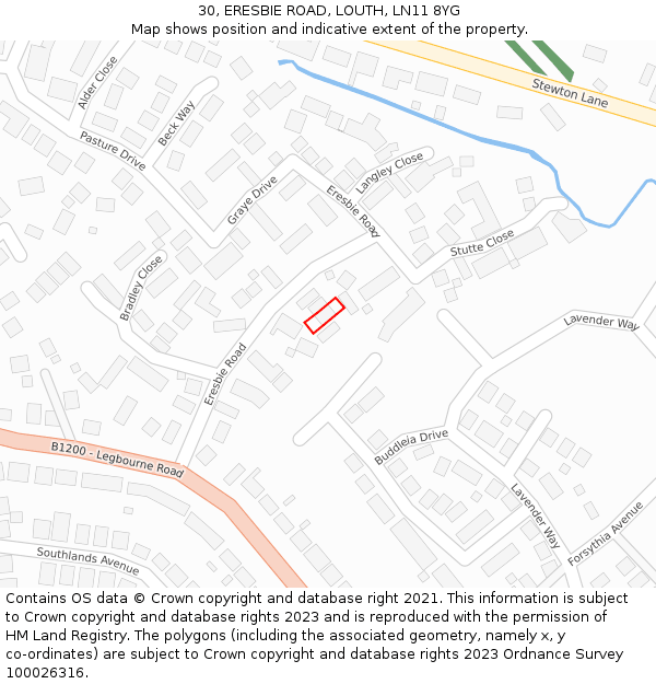 30, ERESBIE ROAD, LOUTH, LN11 8YG: Location map and indicative extent of plot