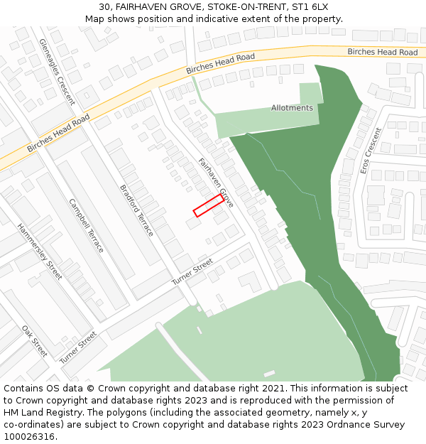 30, FAIRHAVEN GROVE, STOKE-ON-TRENT, ST1 6LX: Location map and indicative extent of plot