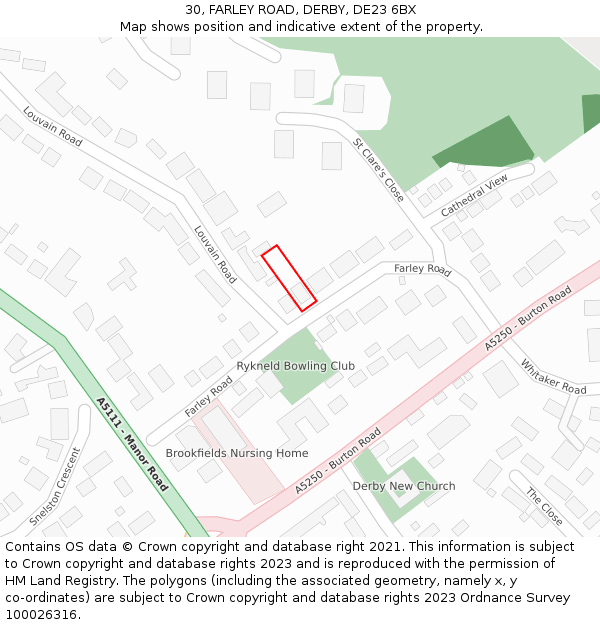 30, FARLEY ROAD, DERBY, DE23 6BX: Location map and indicative extent of plot
