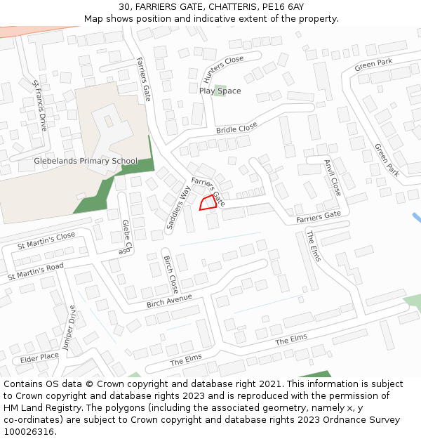 30, FARRIERS GATE, CHATTERIS, PE16 6AY: Location map and indicative extent of plot