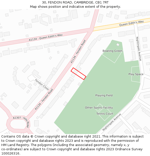 30, FENDON ROAD, CAMBRIDGE, CB1 7RT: Location map and indicative extent of plot