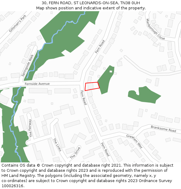 30, FERN ROAD, ST LEONARDS-ON-SEA, TN38 0UH: Location map and indicative extent of plot