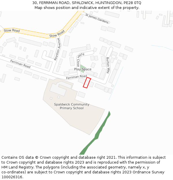 30, FERRIMAN ROAD, SPALDWICK, HUNTINGDON, PE28 0TQ: Location map and indicative extent of plot