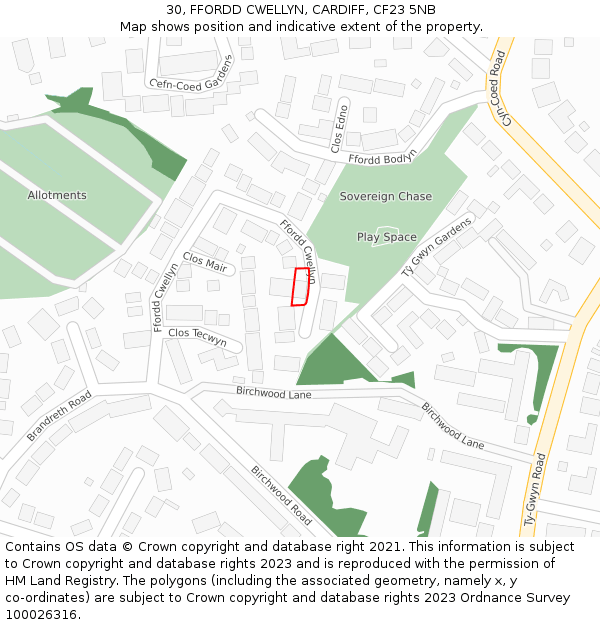 30, FFORDD CWELLYN, CARDIFF, CF23 5NB: Location map and indicative extent of plot