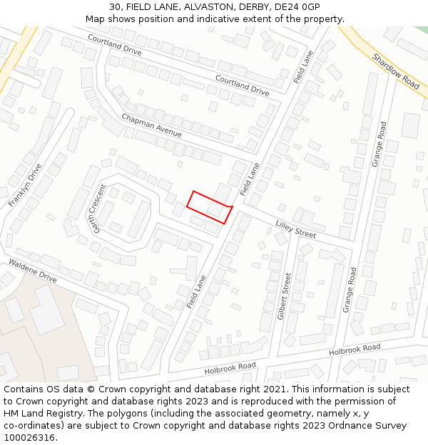 30, FIELD LANE, ALVASTON, DERBY, DE24 0GP: Location map and indicative extent of plot