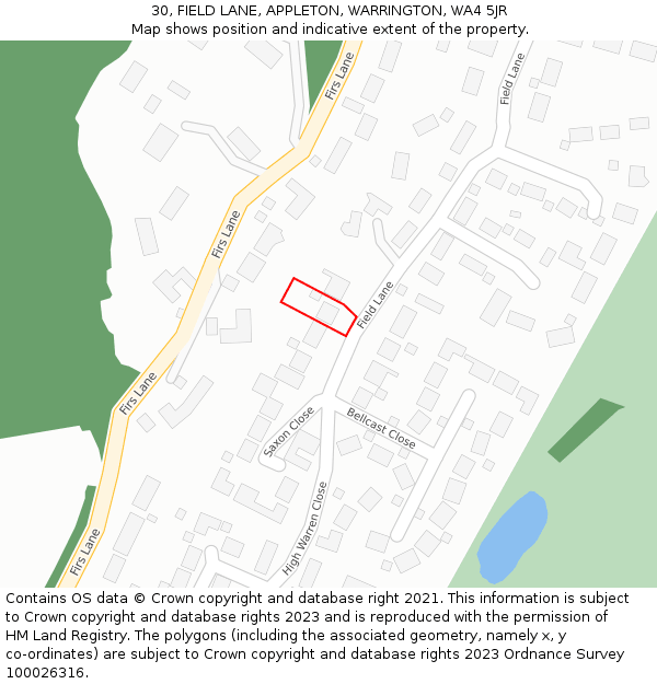 30, FIELD LANE, APPLETON, WARRINGTON, WA4 5JR: Location map and indicative extent of plot
