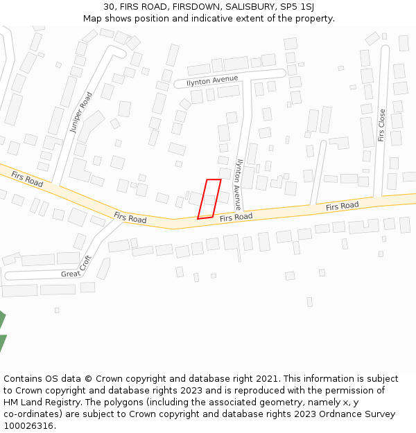 30, FIRS ROAD, FIRSDOWN, SALISBURY, SP5 1SJ: Location map and indicative extent of plot